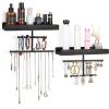 Keebofly Hanging Wall Mounted Jewelry Organizer with Rustic Wood Jewelry Holder Display for Necklaces Bracelet Earrings Ring Set of 2 Black,[Patented] view 1