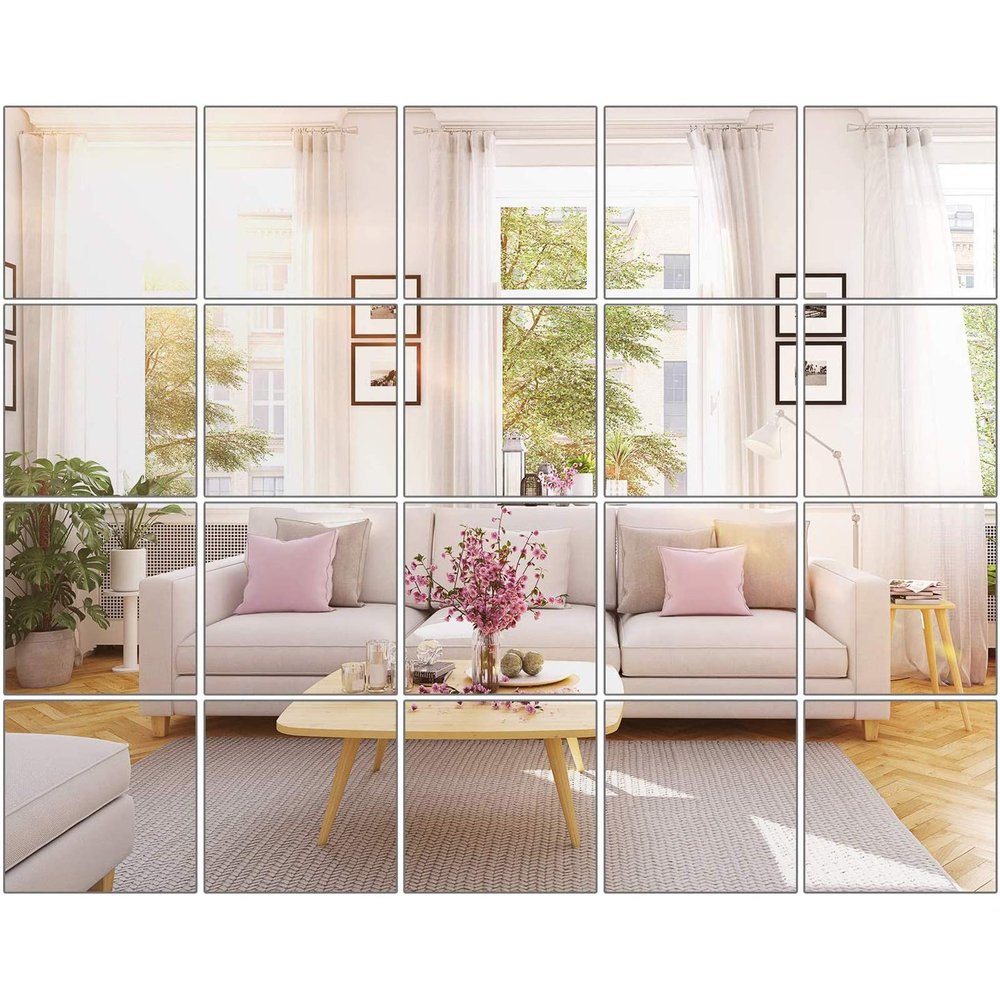 BBTO 20 Pcs Mirror Sheets, 8''x 8'' Self Adhesive Non Glass Cut to Size Mirror Stickers Tiles, Safe Unbreakable Plastic Small Frameless for Classroom, Childroom & DIY Craft