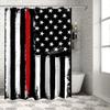 Z&L Home Black White and Red American Flag Shower Curtains for Bathroom Decor Honoring Firefighters Redline Polyester Fabric Waterproof Bath Curtain Set with Hooks view 1