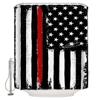 Z&L Home Black White and Red American Flag Shower Curtains for Bathroom Decor Honoring Firefighters Redline Polyester Fabric Waterproof Bath Curtain Set with Hooks view 2