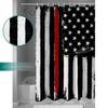 Z&L Home Black White and Red American Flag Shower Curtains for Bathroom Decor Honoring Firefighters Redline Polyester Fabric Waterproof Bath Curtain Set with Hooks view 4