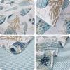 3 Pieces Beach Shell Bedspread King Size Ocean Theme Seashell Conch Summer Quilt Lightweight Thin Reversible Conch Shell Hippocampus Starfish Coral Printed Coverlet Set Coastal Bedding-Blue White view 4