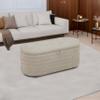 UOCFYK Storage Ottoman Bench 44 Inch Sackcloth Fabric Upholstered Storage Bench for Bedroom End of Bed Large Oval Storage Ottoman for Living Room Entryway, Aesthetic (Light Tan) view 2