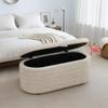 UOCFYK Storage Ottoman Bench 44 Inch Sackcloth Fabric Upholstered Storage Bench for Bedroom End of Bed Large Oval Storage Ottoman for Living Room Entryway, Aesthetic (Light Tan) view 4