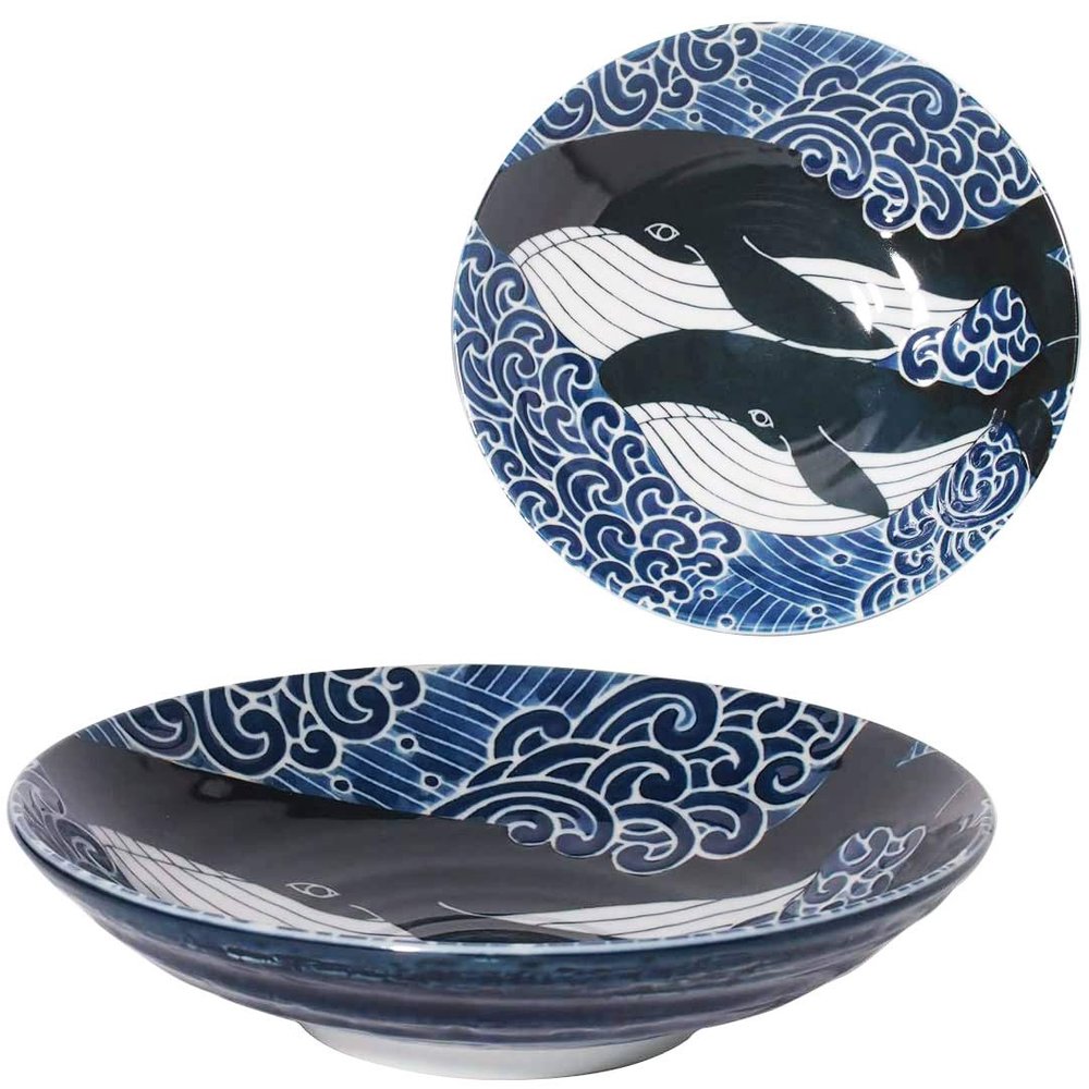 Minorutouki mino ware White Wave Whale Dinner Plate 8.66H1.97in 20oz Made in Japan