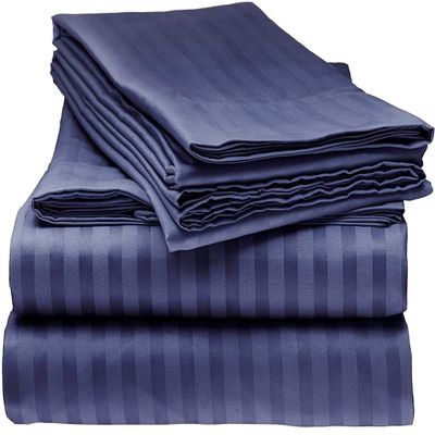 800 TC-TOP Split King Sheets-Navy Blue Stripe-100% Cotton 4-Pcs Bed Sheets, Top Split Head King Sheets Sets for Adjustable Beds, Split Top King Fitted Sheet, Upto 24'' Deep Pockets
