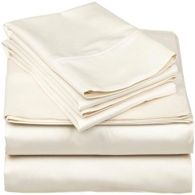 800 TC-TOP Split King Sheets-Ivory-100% Cotton 4-Pcs Bed Sheets, Top Split Head King Sheets Sets for Adjustable Beds, Split Top King Fitted Sheet, Upto 24'' Deep Pockets