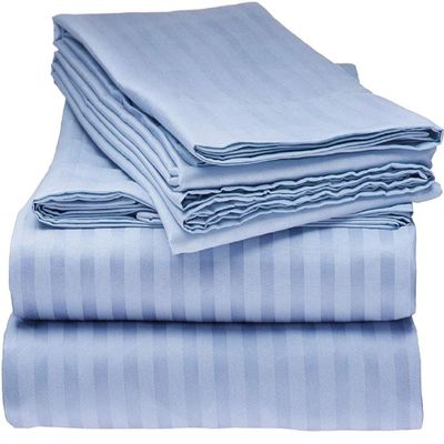 800 TC-TOP Split Cal-King Sheets-Light Blue Stripe-100% Cotton 4-Pcs Bed Sheets, Top Split Head Cal-King Sheets Sets for Adjustable Beds, Split Top Cal-King Fitted Sheet, Upto 24'' Deep Pockets