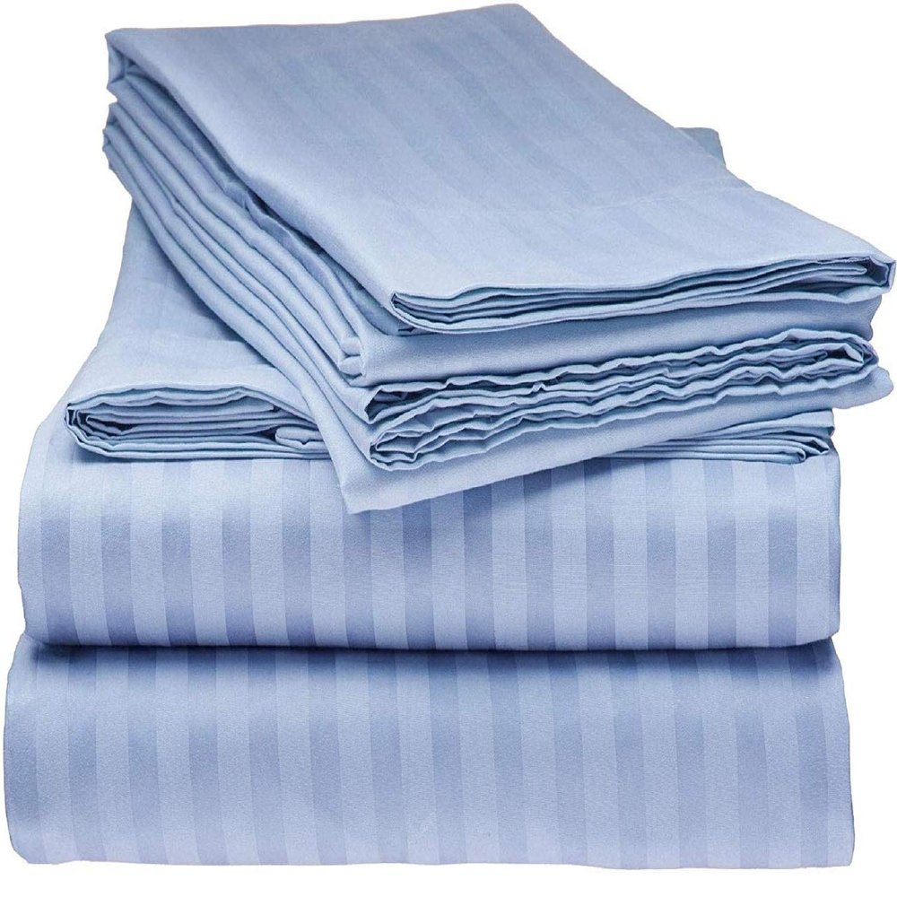 800 TC-TOP Split Cal-King Sheets-Light Blue Stripe-100% Cotton 4-Pcs Bed Sheets, Top Split Head Cal-King Sheets Sets for Adjustable Beds, Split Top Cal-King Fitted Sheet, Upto 24'' Deep Pockets