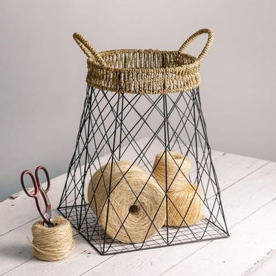 Colonail Tin Works CTW 530314 Wire Storage Basket with Jute Accents, 18-inch Height, Metal