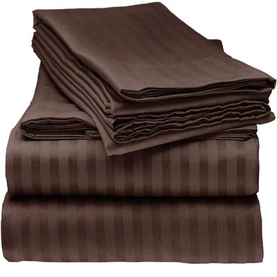 800 TC-TOP Split King Sheets-Chocolate Stripe-100% Cotton 4-Pcs Bed Sheets, Top Split Head King Sheets Sets for Adjustable Beds, Split Top King Fitted Sheet, Upto 24'' Deep Pockets