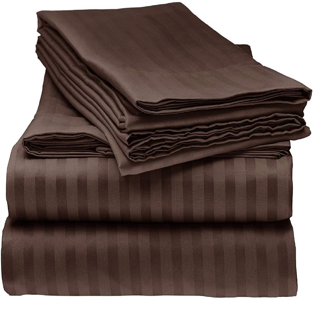 800 TC-TOP Split King Sheets-Chocolate Stripe-100% Cotton 4-Pcs Bed Sheets, Top Split Head King Sheets Sets for Adjustable Beds, Split Top King Fitted Sheet, Upto 24'' Deep Pockets