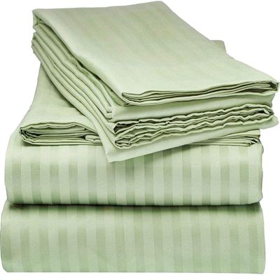 800 Thread Count- 5Pcs Split Sheets Sage Stripe 100% Cotton Sheet, Split Cal-King Sheets Sets for Adjustable Beds, Long Staple Cotton, Fits Mattress Upto 24" Deep Pockets (Split Cal-King)