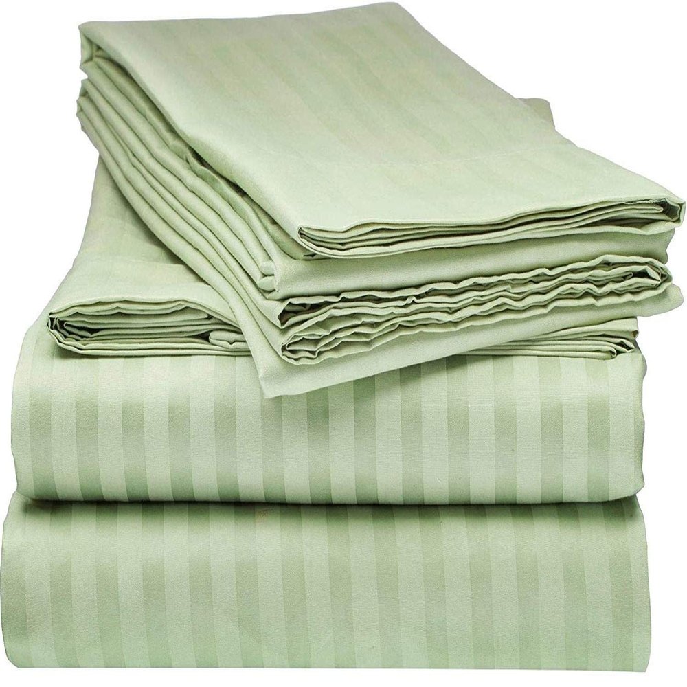 800 Thread Count- 5Pcs Split Sheets Sage Stripe 100% Cotton Sheet, Split Cal-King Sheets Sets for Adjustable Beds, Long Staple Cotton, Fits Mattress Upto 24" Deep Pockets (Split Cal-King)