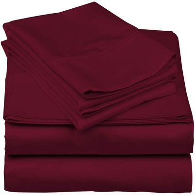 800 Thread Count- 5Pcs Split Sheets Burgundy 100% Cotton Bed Sheets, Split Queen Sheets Sets for Adjustable Beds, Long Staple Cotton, Fits Mattress Upto 24" Deep Pockets (Split Queen)