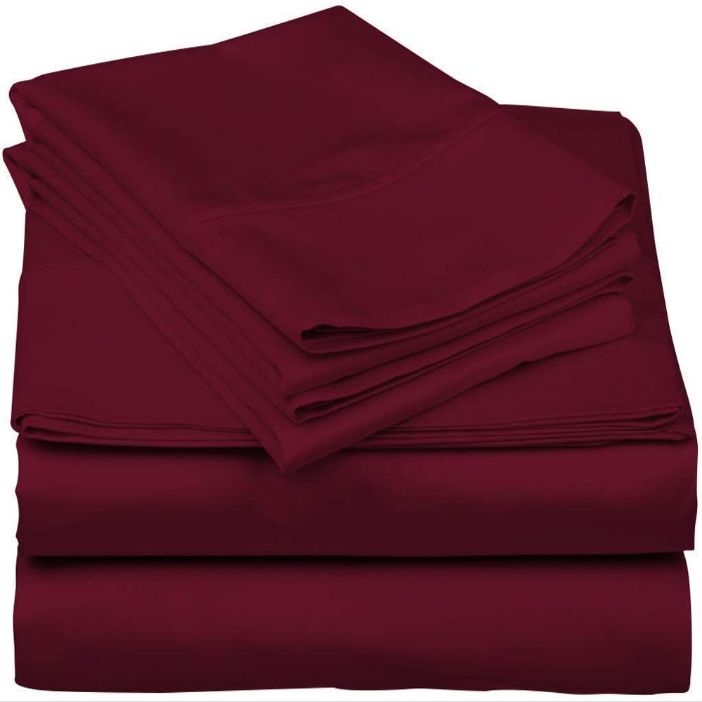 800 Thread Count- 5Pcs Split Sheets Burgundy 100% Cotton Bed Sheets, Split Queen Sheets Sets for Adjustable Beds, Long Staple Cotton, Fits Mattress Upto 24" Deep Pockets (Split Queen)