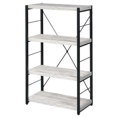 Acme Jurgen 4 Wooden Shelves Rectangular Bookshelf in Antique White and Black