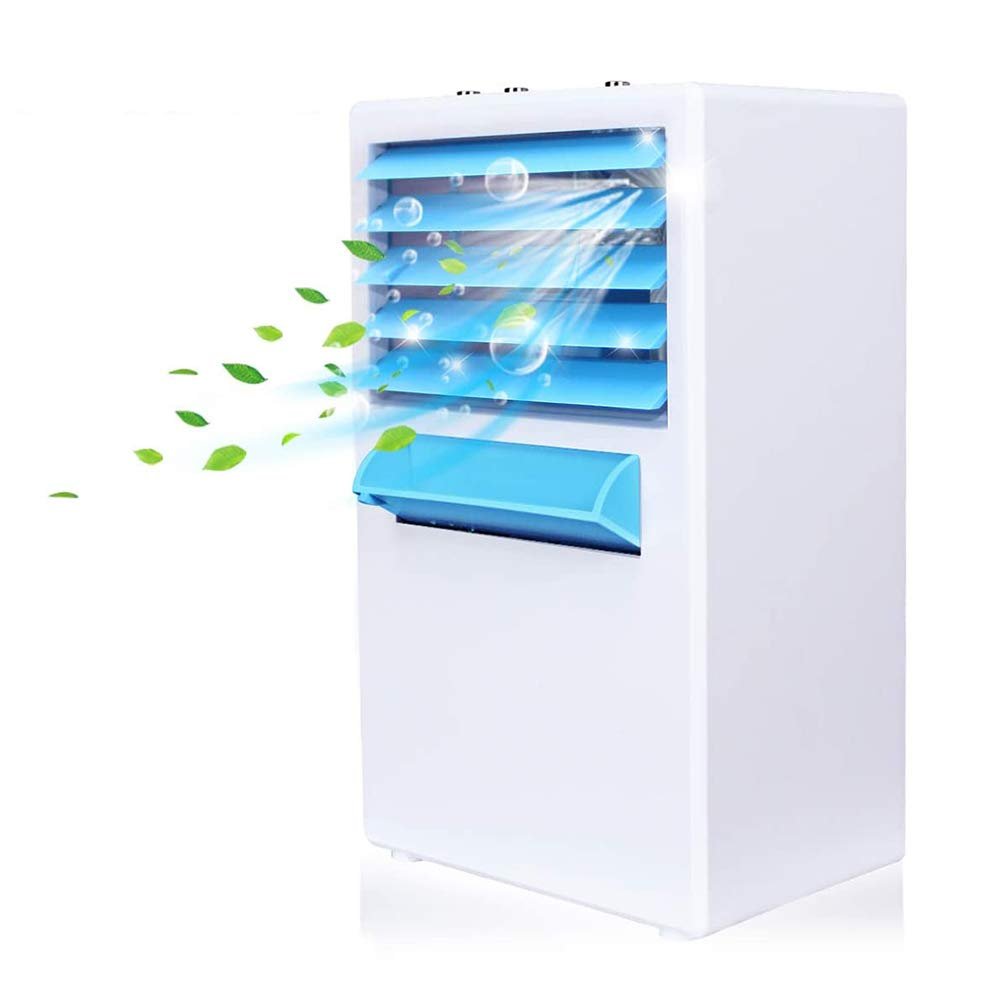 Personal Air Cooler - Evaporative Mini Air Conditioner with Icebox, 4-in-1 Portable Table Fan with 3 Fan Speeds, Quiet Mini Air Conditioner for Home & Office, Air Humidifier, AC Adapter Included