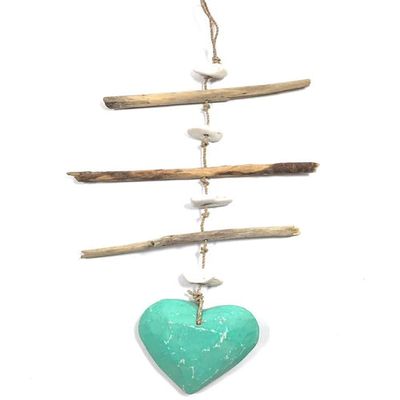 Tikimaster Driftwood Garland w/Heart 20" Turquoise - Love | #lis3100650t