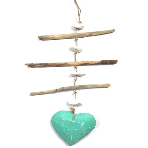 Tikimaster Driftwood Garland w/Heart 20" Turquoise - Love | #lis3100650t