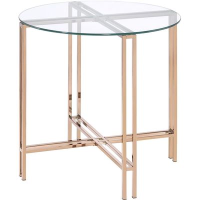 Acme Veises Round Glass Top End Table in Gold and Champagne