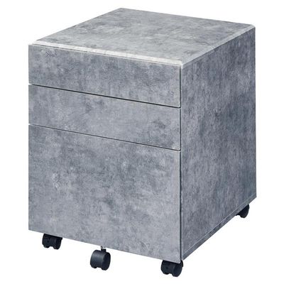 Acme Jurgen Wooden File Cabinet with 3 Drawers in Faux Concrete and Silver