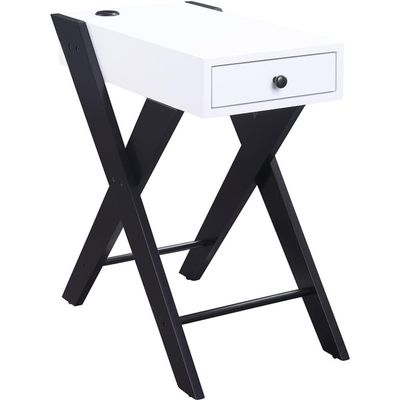 Acme Fierce Wooden Side Table with USB Charging Dock in White and Black
