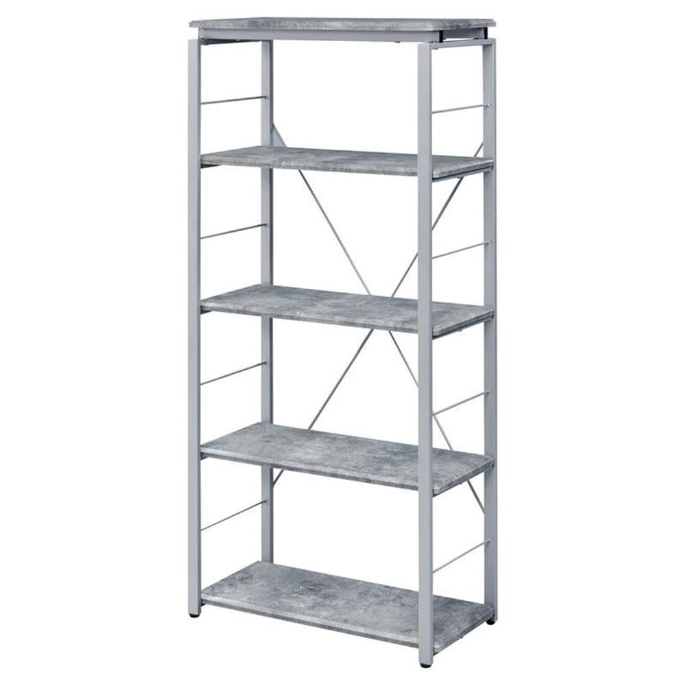 Acme Jurgen 5 Wooden Tiers Rectangular Bookshelf in Gray and Silver