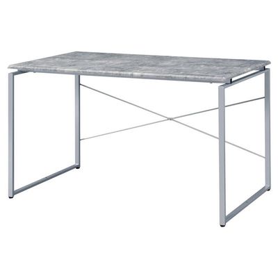 Acme Jurgen Wooden Rectangle Top Writing Desk in Faux Concrete and Silver