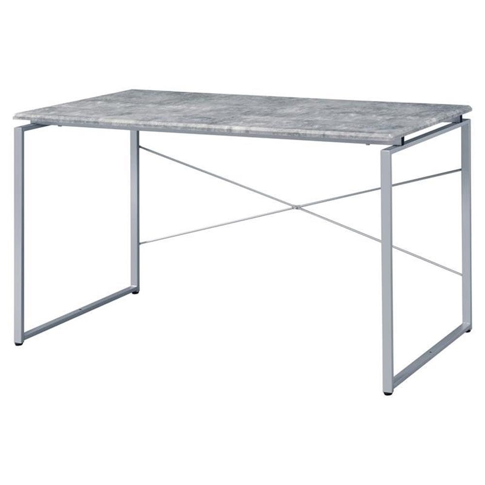 Acme Jurgen Wooden Rectangle Top Writing Desk in Faux Concrete and Silver