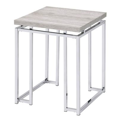 Acme Chafik Square Wooden Top End Table in Natural Oak and Chrome