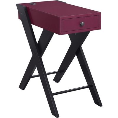 Acme Fierce Wooden Side Table with USB Charging Dock in Burgundy and Black