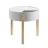 Acme Bodfish Round Wooden End Table with Hidden Storage in White and Natural view 4