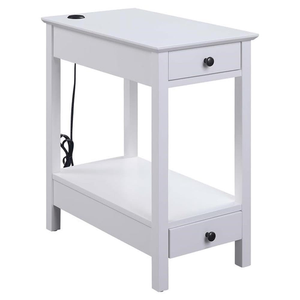 Acme Byzad Wooden Side Table with USB Charging Dock and 2-Drawer in White