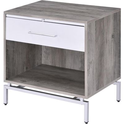 Acme Cistus Wooden Accent Table in Weathered Gray Oak and White