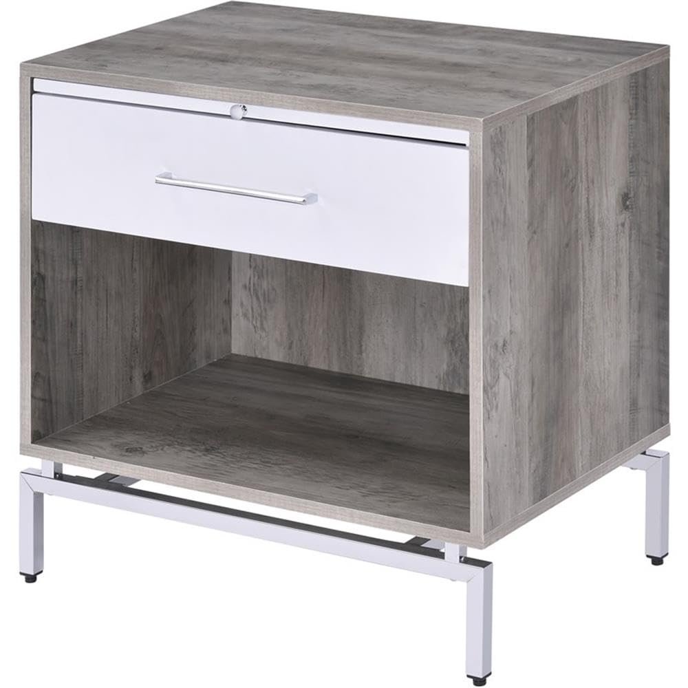 Acme Cistus Wooden Accent Table in Weathered Gray Oak and White
