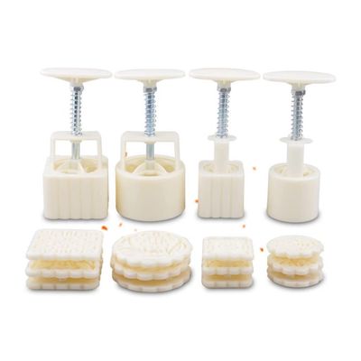 16 Pcs Mooncake Press 50-100g Round Square Hand-Pressure Moon Cake Mould (4 Pcs Compressor and 12 Pcs Stamps)