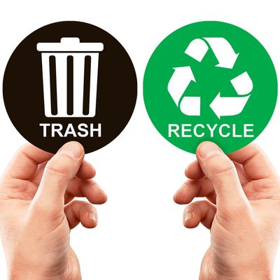 ASSURED SIGNS Recycle Stickers for Trash Bins - 2 Pack 5 Inch Round Labels
