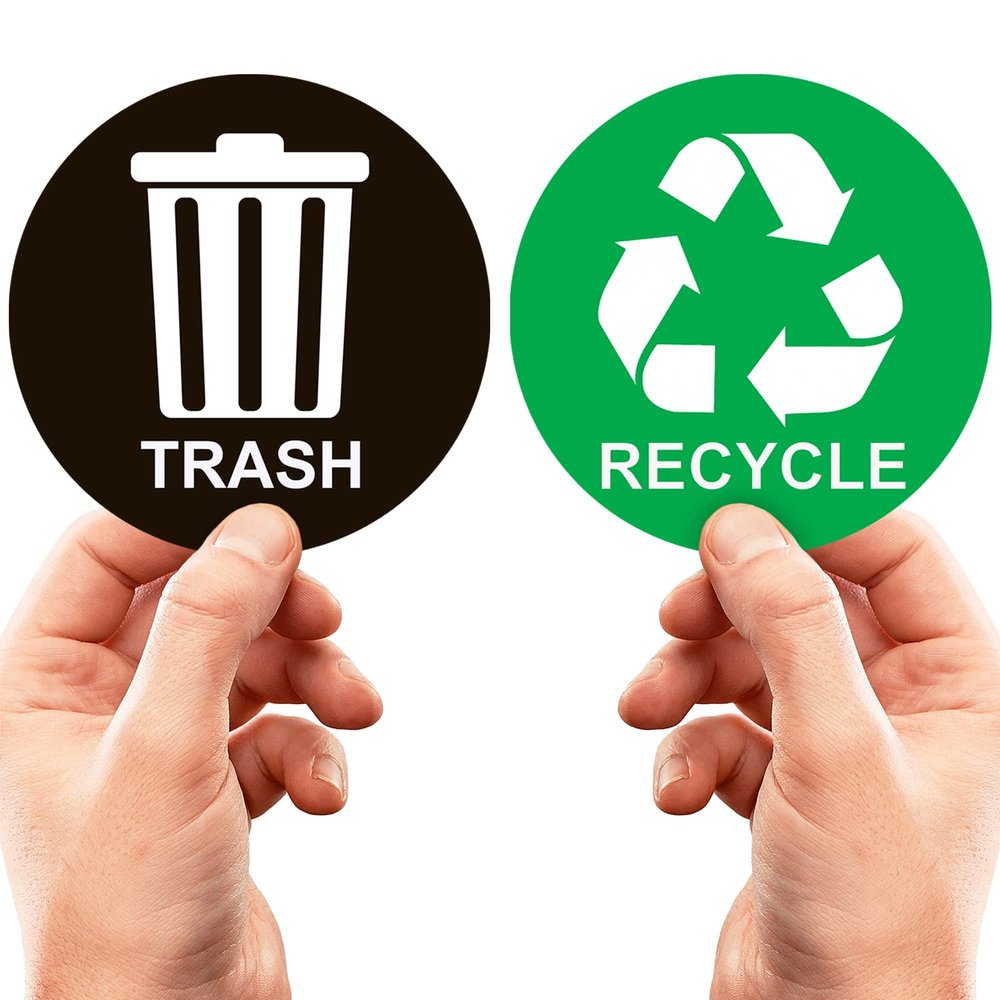 ASSURED SIGNS Recycle Stickers for Trash Bins - 2 Pack 5 Inch Round Labels
