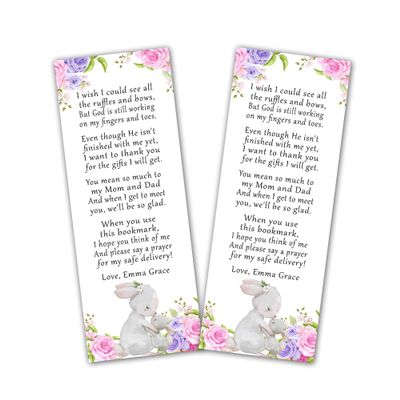 30 bookmarks girl bunny baby shower favors personalized