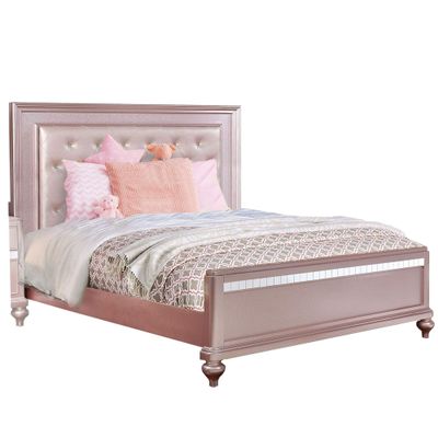 Benjara Button Tufted Full Size Bed with Leatherette Headboard