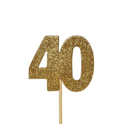 Anniversary House 12 Pcs Glitter 40th Birthday Cake, 3.8 x 4.5 Centimeters Cupcake Toppers, Paper, J064, Number 40 Gold