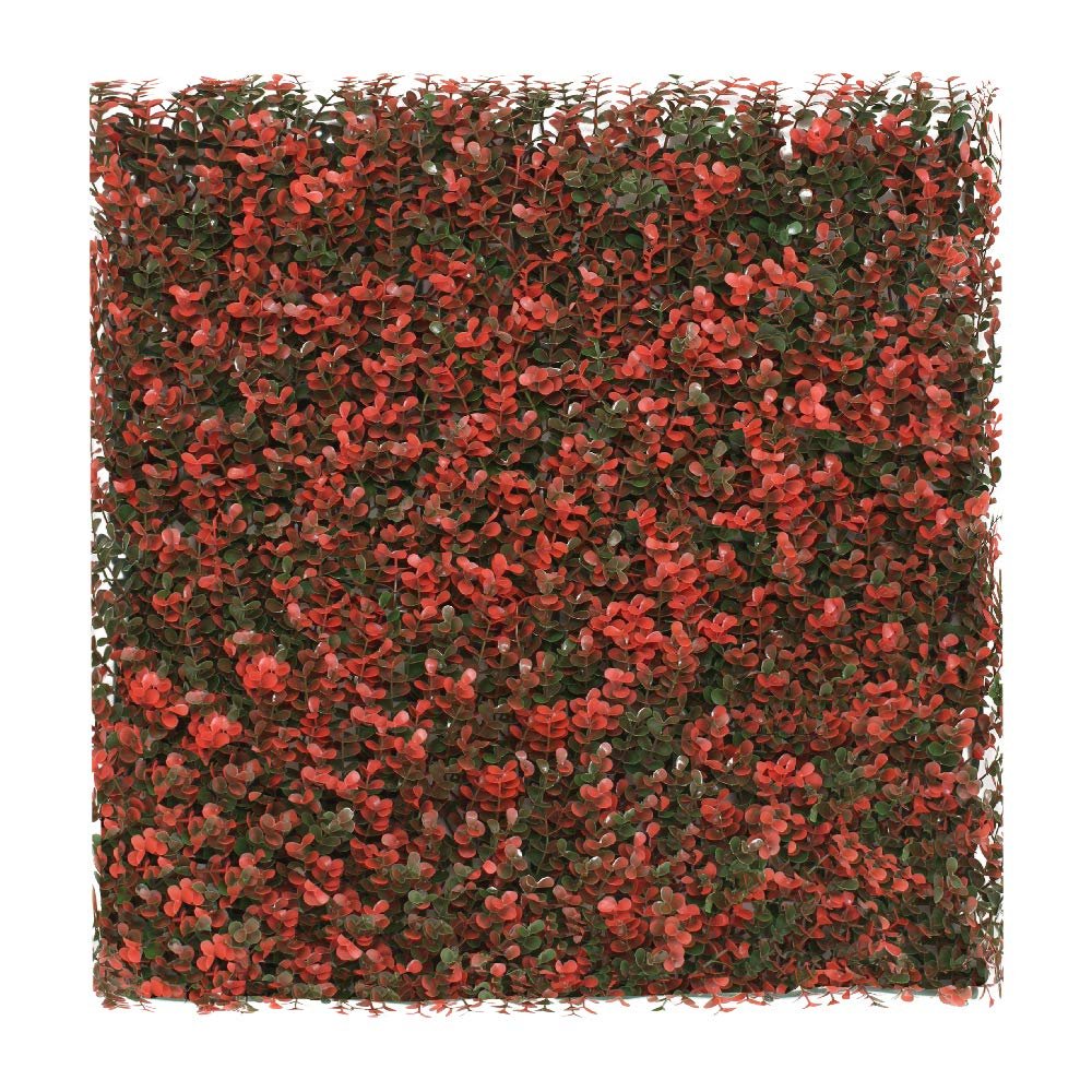 SunnyRoyal 23 Pieces 20" x 20" Artificial Boxwood Panels Grass Wall Greenery Backdrop Decor Privacy Hedge Fence Screen for Outdoor Indoor Backyard Fence Decoration (Red Buxus)