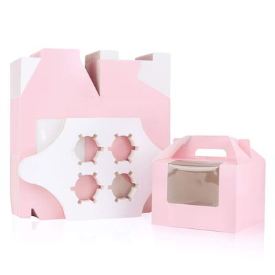 EUSOAR Cupcake Treats Gift Boxes, 5.9" x 5.9" x 4.3" 50Pcs Cupcake Carrier Boxes with insert and Display Window, Bakery Wrapping Party Favor Pastry Packing Take-Out Muffin Carry Boxes Container