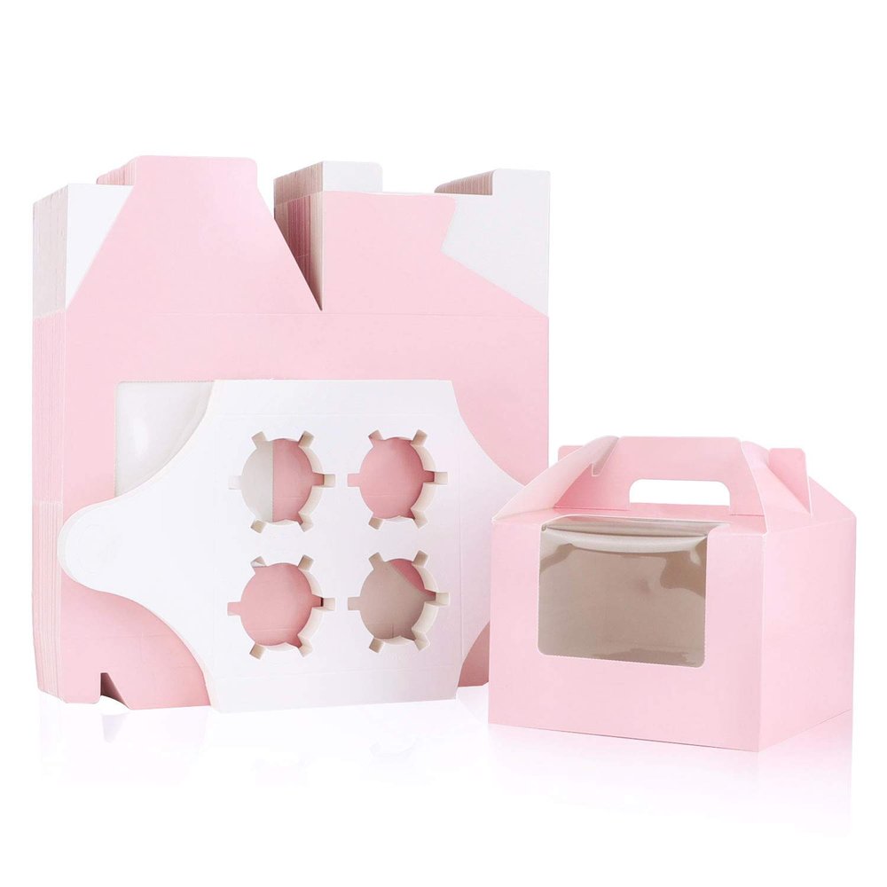 EUSOAR Cupcake Treats Gift Boxes, 5.9" x 5.9" x 4.3" 50Pcs Cupcake Carrier Boxes with insert and Display Window, Bakery Wrapping Party Favor Pastry Packing Take-Out Muffin Carry Boxes Container