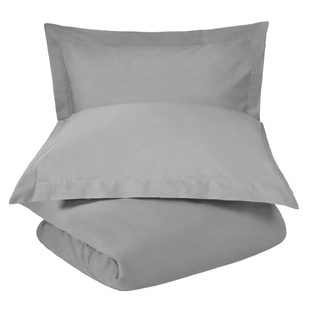 BLUENILEMILLS 300-Thread Count Breathable Cotton Percale Solid 3-Piece Duvet Cover Set with Matching Pillow Shams, King/Cal King, Smoked Pe