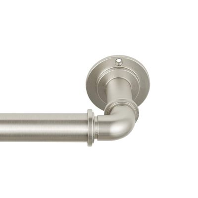 MODE Industrial Room Darkening Collection 1 1/8" Diameter Industrial Curtain Rod Set with Steel Wall Mounted Adjustable Curtain Rod, Blocks Light, Fits 36 to 72 Windows, Brushed Nickel