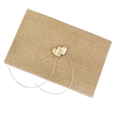 Inzopo Village Burlap Hessian Wedding Guest Book Guestbook Wooden Heart Embellished