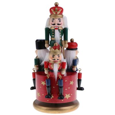 Inzopo 20cm Classic Hand Painted Wooden Nutcracker Toy 4 Soldier Musical Box Home Christmas Decor Display Ornaments Kids Gift - Red Base, as described