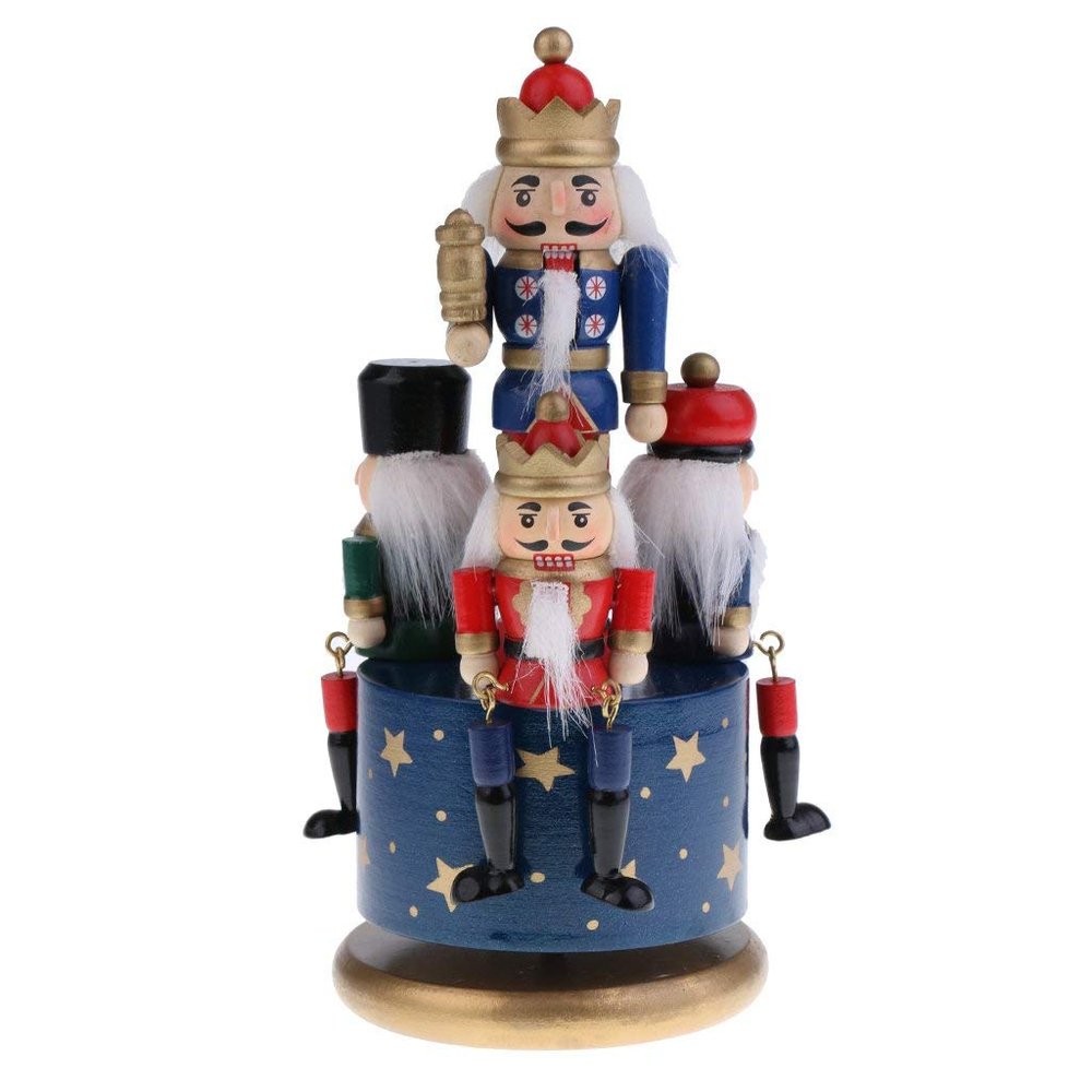 Inzopo 20cm Classic Hand Painted Wooden Nutcracker Toy 4 Soldier Musical Box Home Christmas Decor Display Ornaments Kids Gift - Blue Base, as described